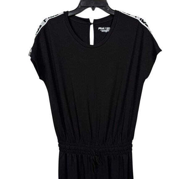 FILA Jumpsuit Womens Small Black 90s Logo Rayon Elastic Waist Stretch Casual - Picture 4 of 5